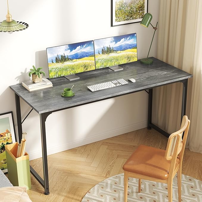 Huuger Computer Desk, 55 Inch Home Office Desk, Gaming Writing Work from Home