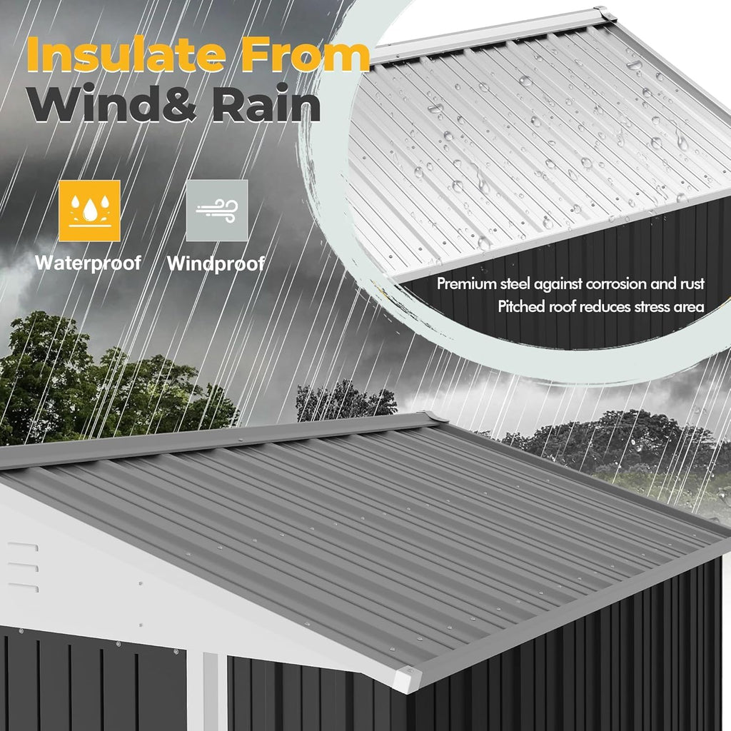 furniwell 6x8 ft outdoor storage shed, metal garden, package contents
