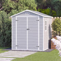 Aoxun 6x8 FT Outdoor Storage Shed, Outdoor Resin Shed with Floor, Gray