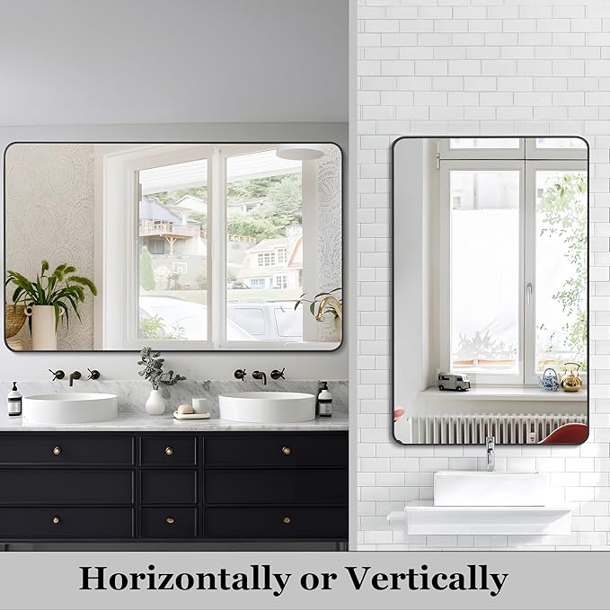 Black Bathroom Mirror, Decorative Rectangular Vanity Mirror