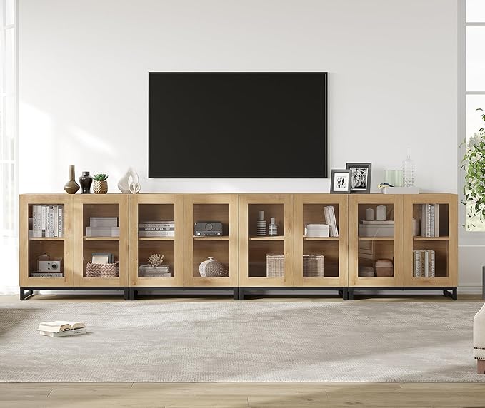 WAMPAT Modern TV Stand with Glass Doors