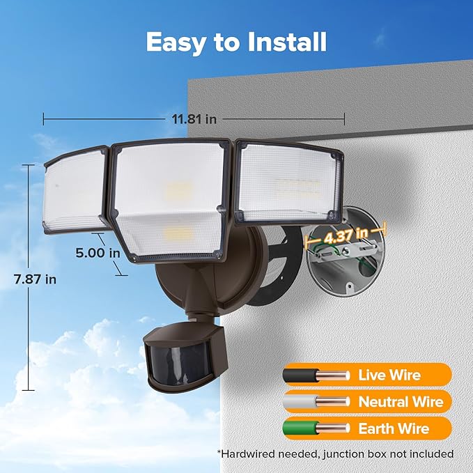 LUTEC 80W 9000LM LED Security Lights Hardwire Motion Sensor Outdoor Lights