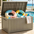 MAKINO 275 Gallon Resin Outdoor Storage Box, Waterproof Deck Box with Lockable Lid, Outside Storage Box for Patio Furniture, Pool Accessories, Garden Tools, Storage Bench for Backyard, Gray Brown