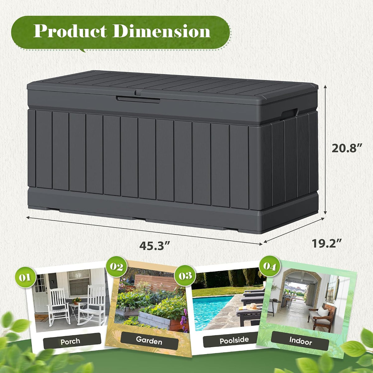 flamaker outdoor storage box 80 gallon resin waterproof, side view