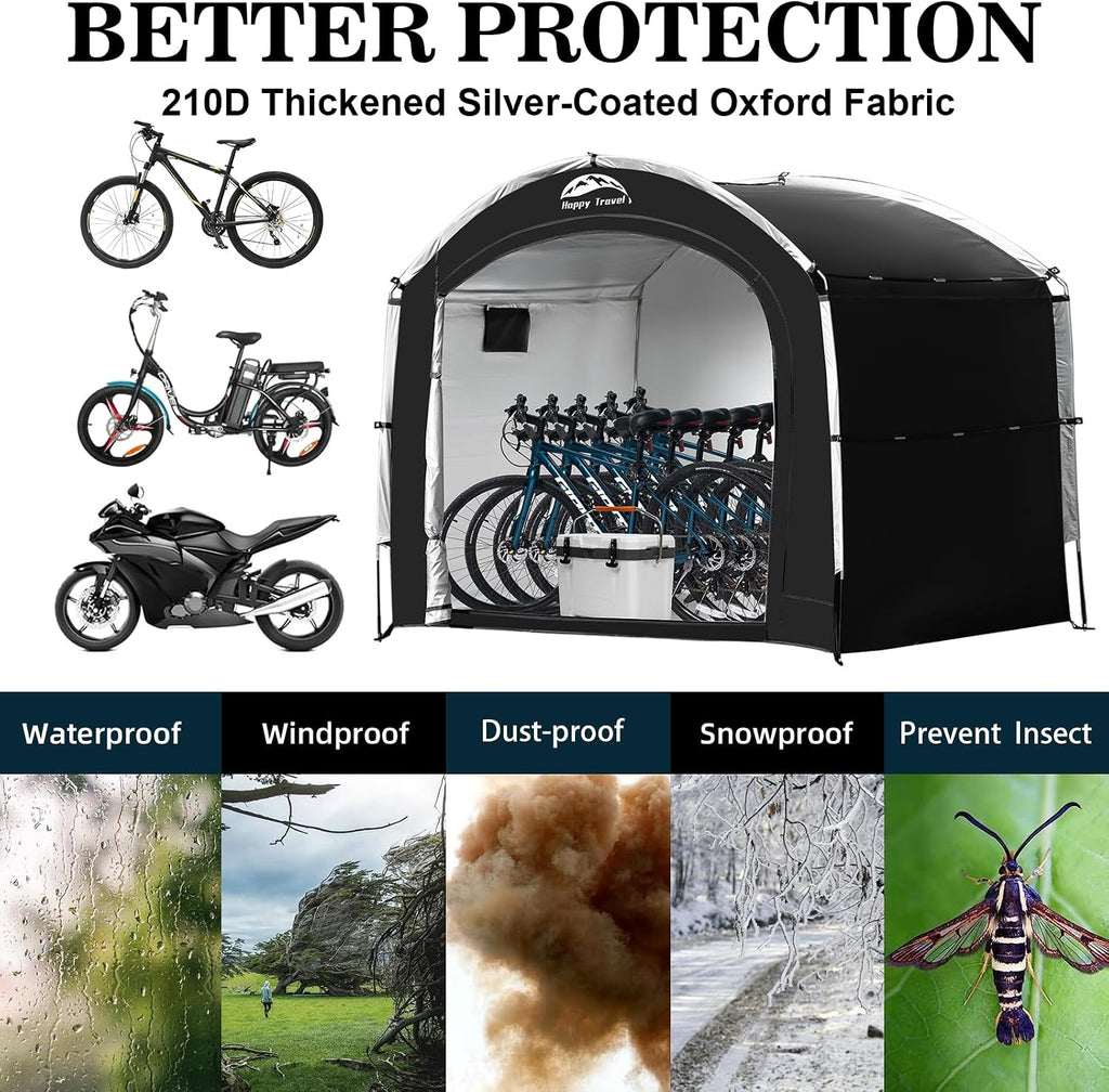 happy travel outdoor waterproof bike storage tent shed, close-up detail