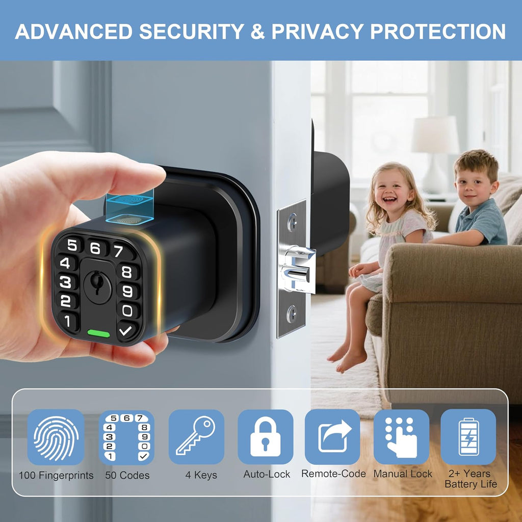 richelock iu53 double-sided fingerprint & keypad door lock, side view