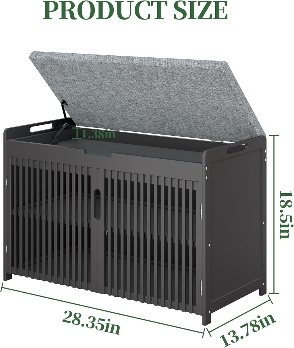 shoe storage bench with cushioned seat 3-tier entryway shown in use