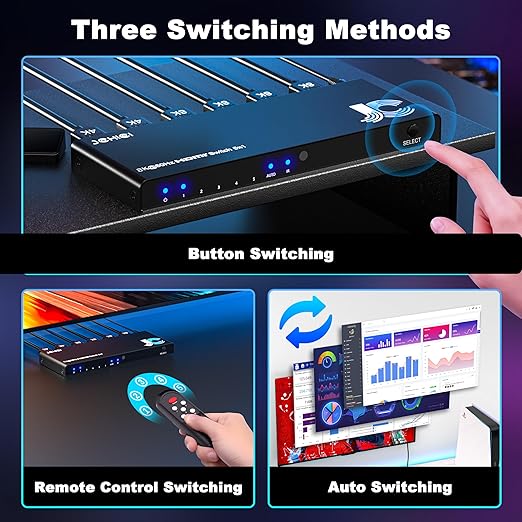 JCHICI HDMI Switch 5 in 1 Out 8K@60Hz 4K@120Hz