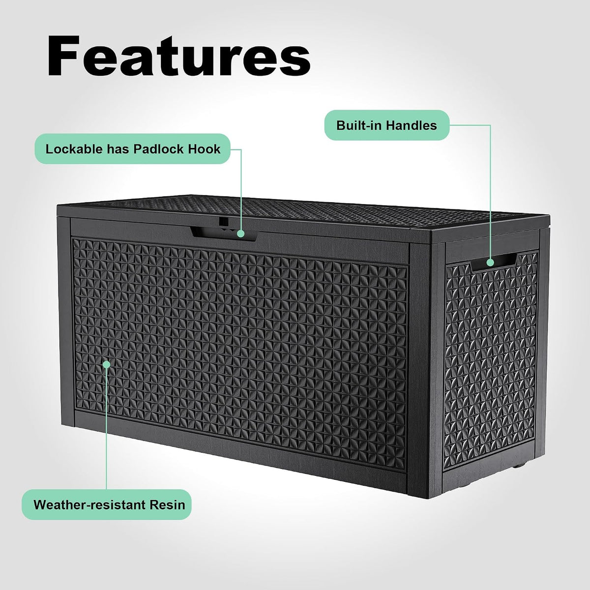 rojik 110 gallon deck box outdoor, waterproof outdoor, close-up detail