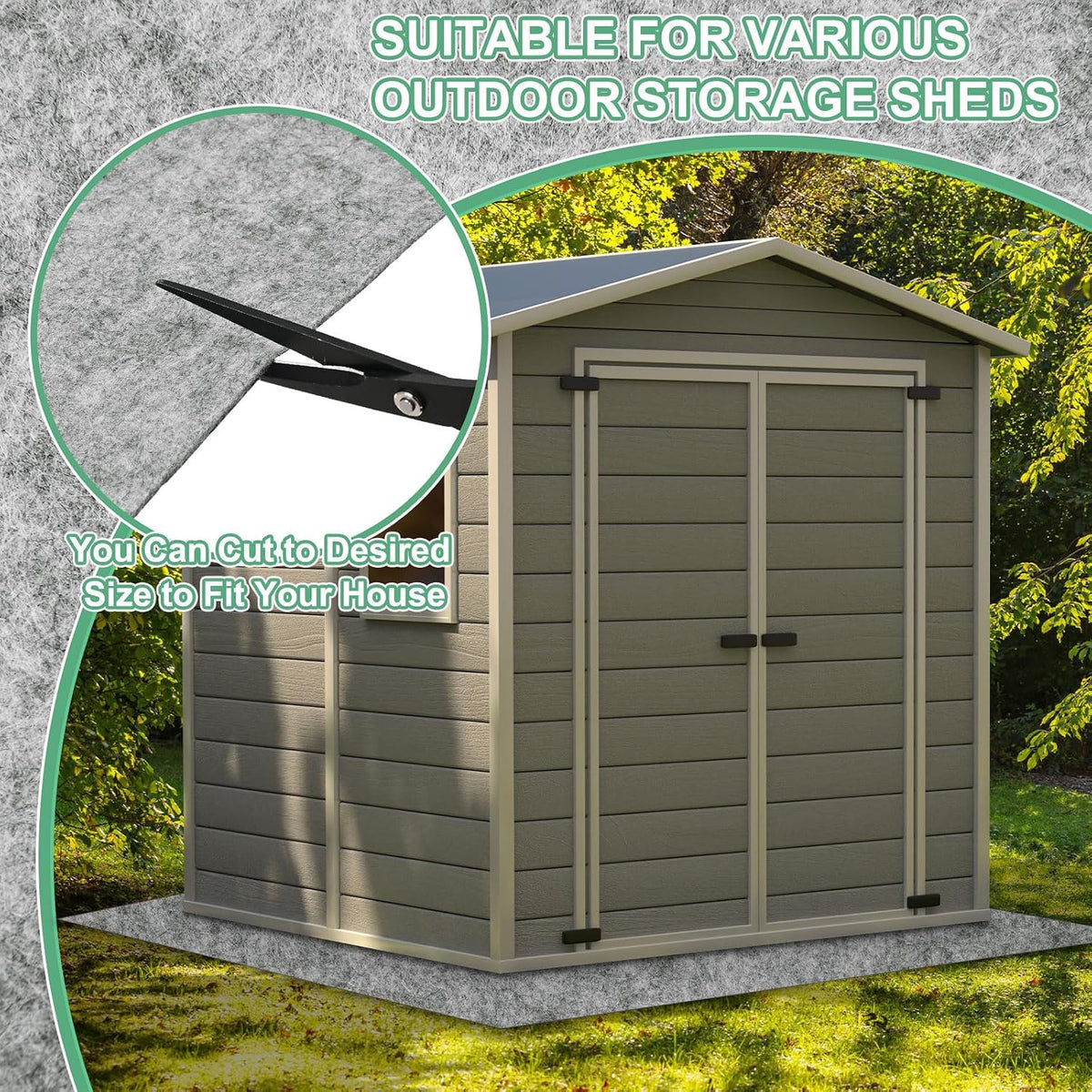 m meterxity outdoor storage shed mat, 6.6x6.6 ft, package contents