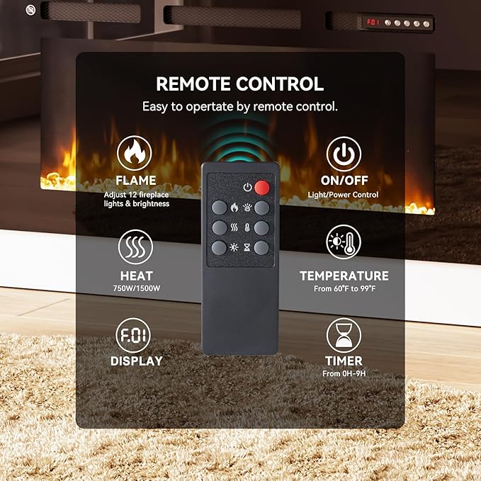YISUFO 80” TV Stand with 36” Electric Fireplace, Large Modern Media