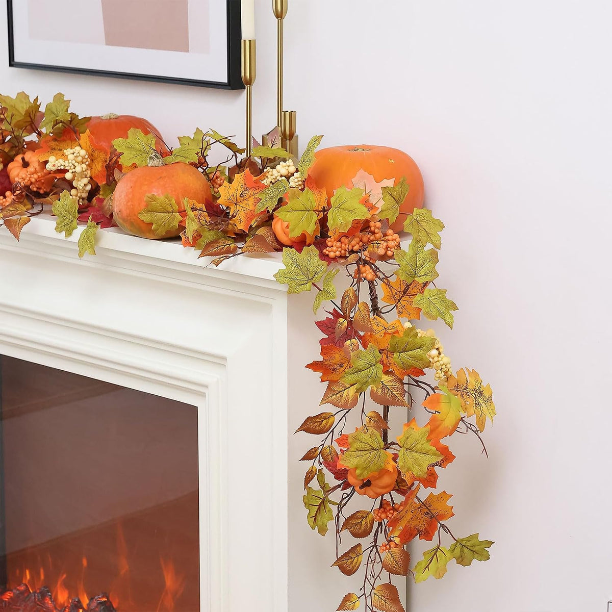 MIZII Fall Decor Artificial Maples Leaf Pumpkin Garland 6FT Autumn Maple Vines Garland Thanksgiving Halloween Harvest Decorations for Home Porch Mantle Fireplace Farmhouse Outdoor Indoor (6FT,Maple)