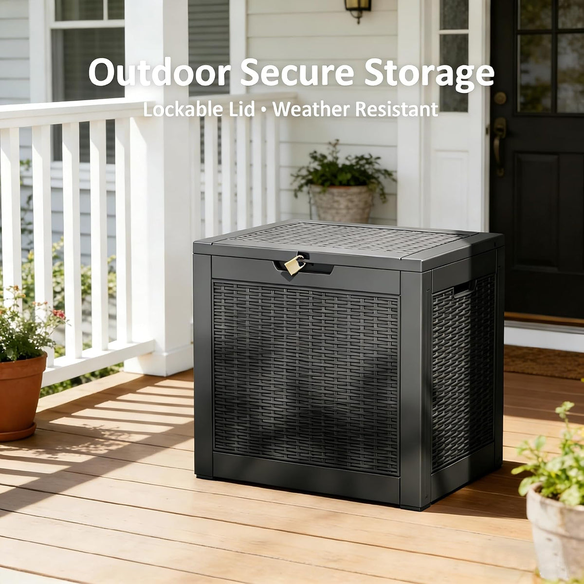 31 gallon outdoor storage box waterproof deck box, package contents