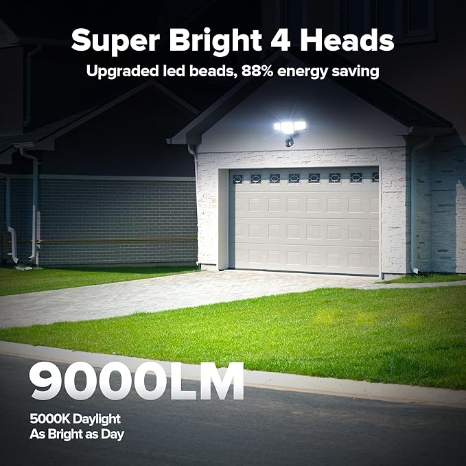 LUTEC 80W 9000LM LED Security Lights Motion Sensor Outdoor Lights, 4 Head LED (2 Pack)