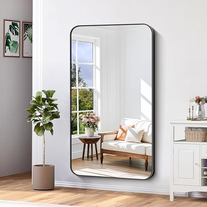 Bathroom Mirror, Metal Frame Rounded Corner Vanity Mirror, Large Wall Mounted