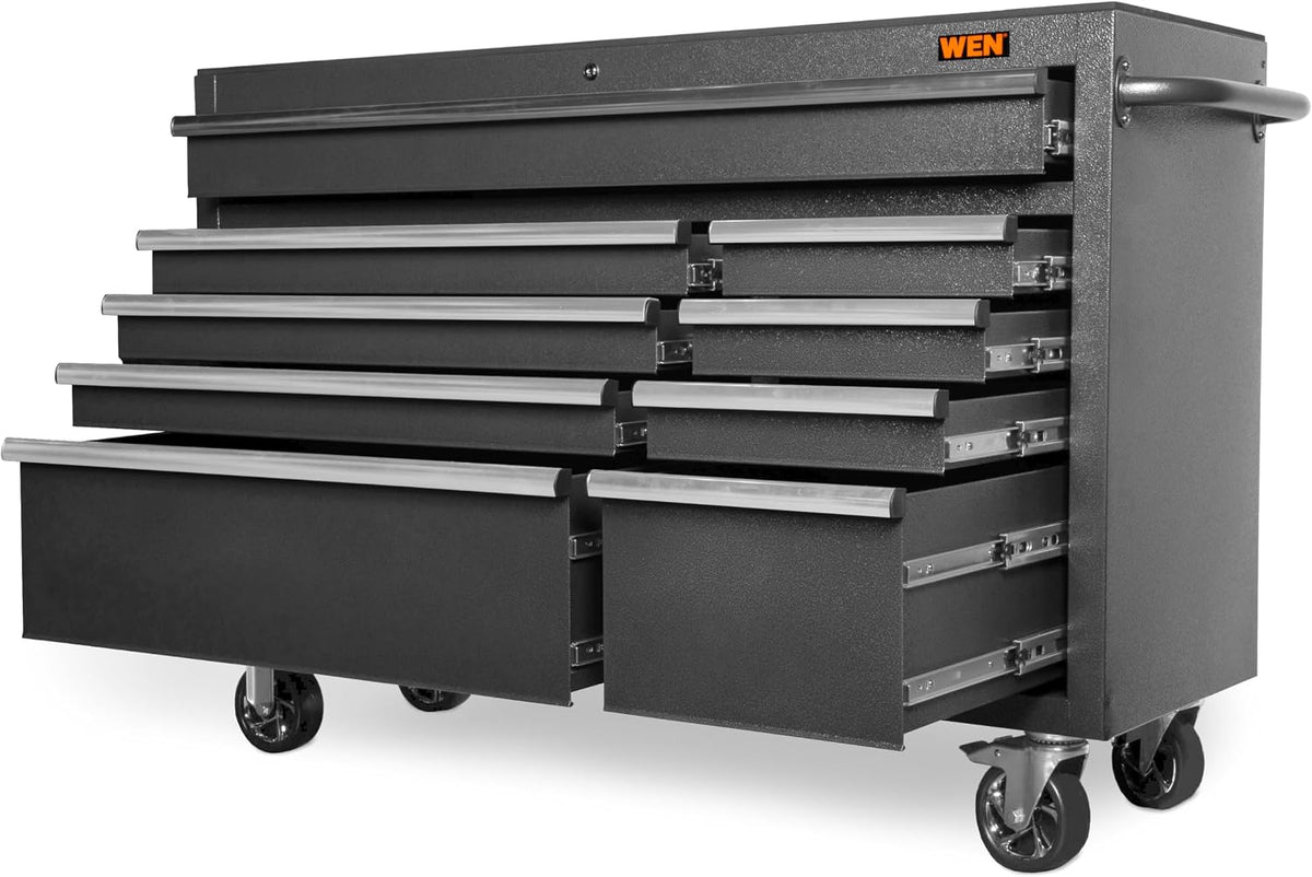 wen 52-inch premium rolling tool cabinet, black, heavy, close-up detail