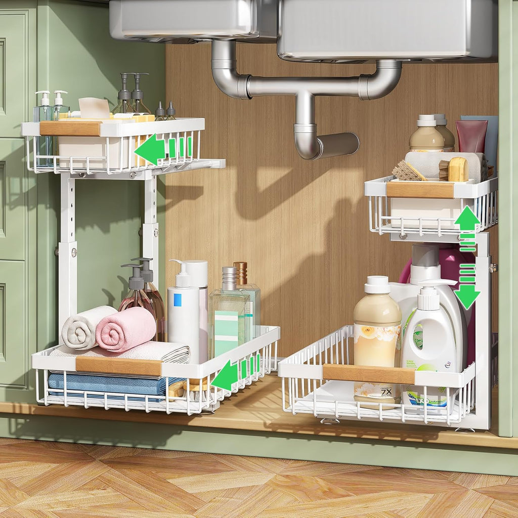 Pull out Cabinet Organizer, 1 Pack Under Sink Organizer, Slide out Metal