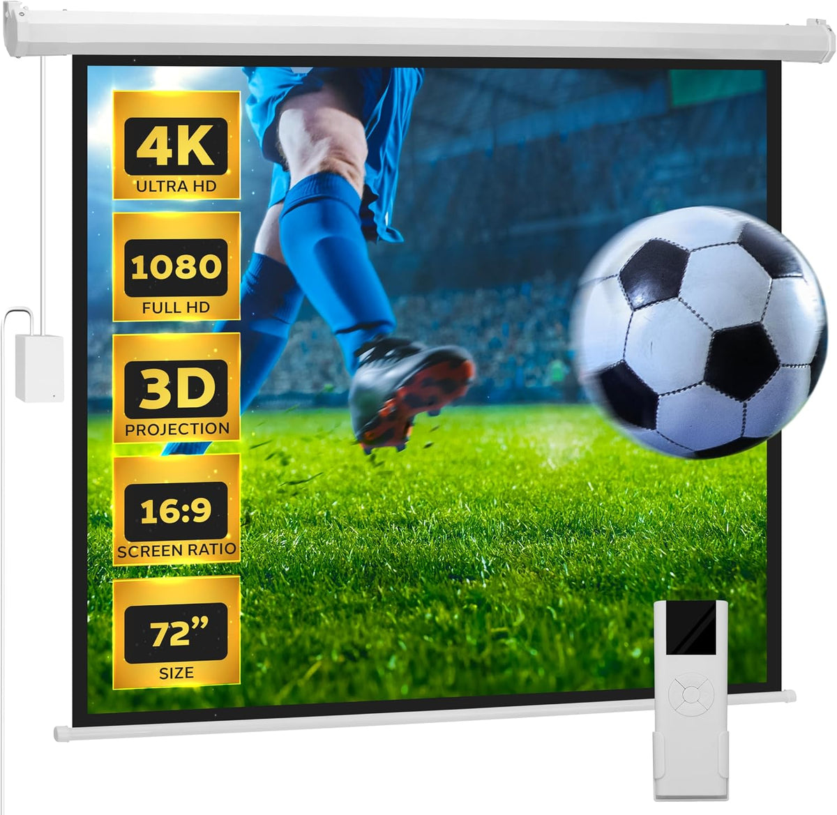 Pyle 72" Portable Motorized Matte White Projector Screen