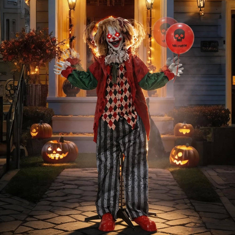 Hourleey 5.3FT Halloween Animatronics Clown Decorations, Sound Activated Stan...