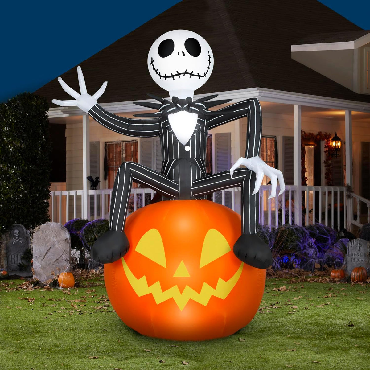 Gemmy Halloween Inflatable Jack Skellington on O' Lantern, 9.5 ft Tall, Multi