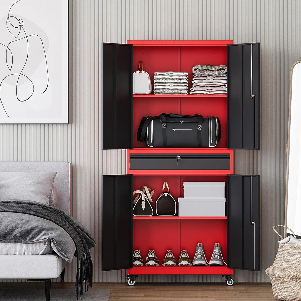 letaya metal garage storage cabinet with wheels,rolling tool, front angle view