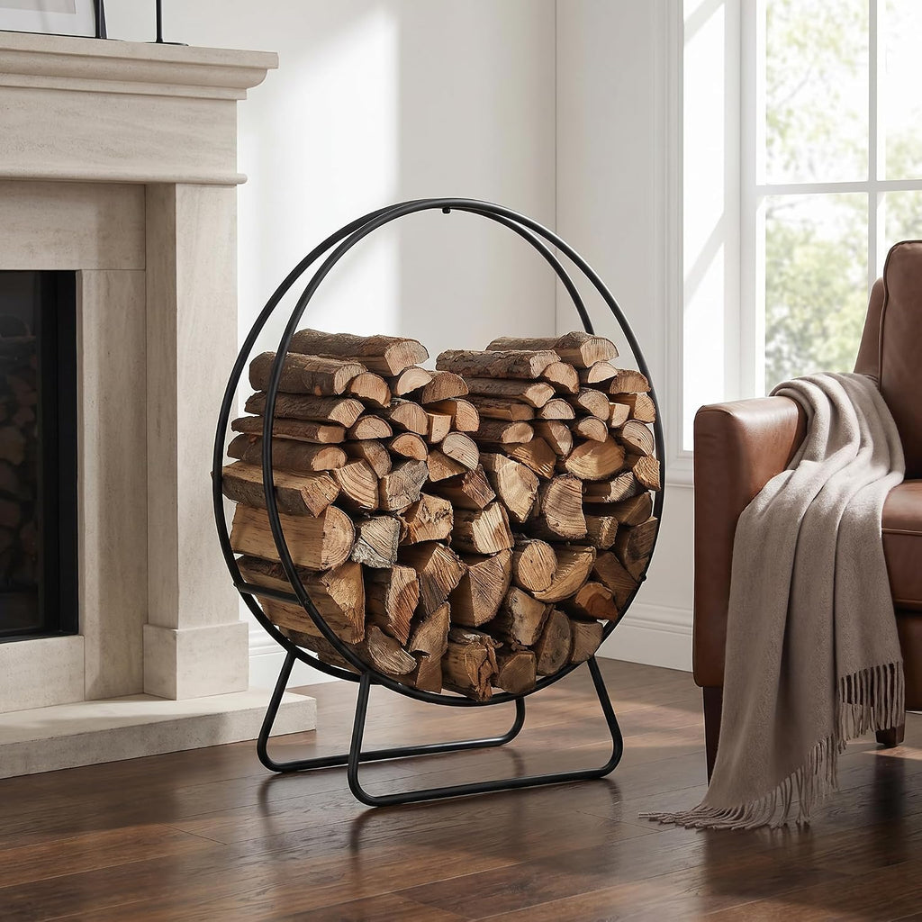 firewood rack outdoor, 24 inch round firewood storage on a desk or shelf