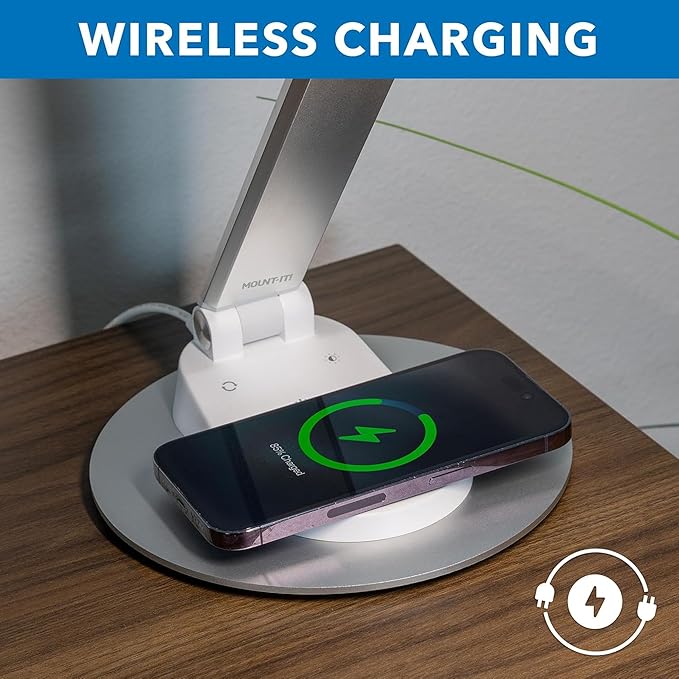 Mount-It! LED Desk Lamp with Wireless Charger and USB-C Charging Port, Dimmable