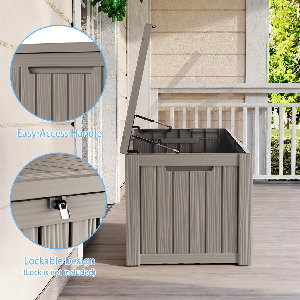 weatherproof 170 gallon patio storage box uv resistant showing dimensions
