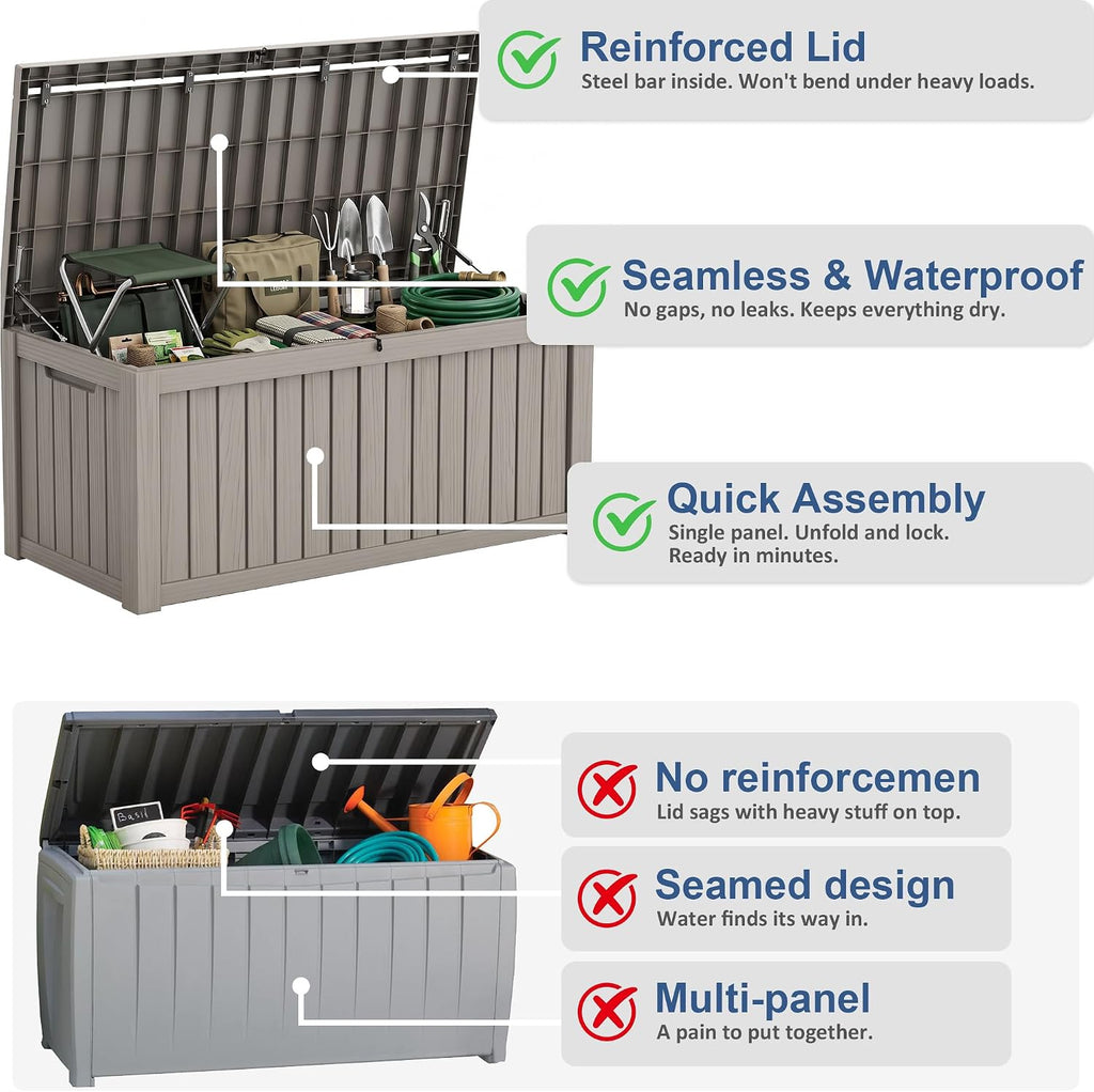 vixzen waterproof outdoor storage box 220 gal deck showing dimensions