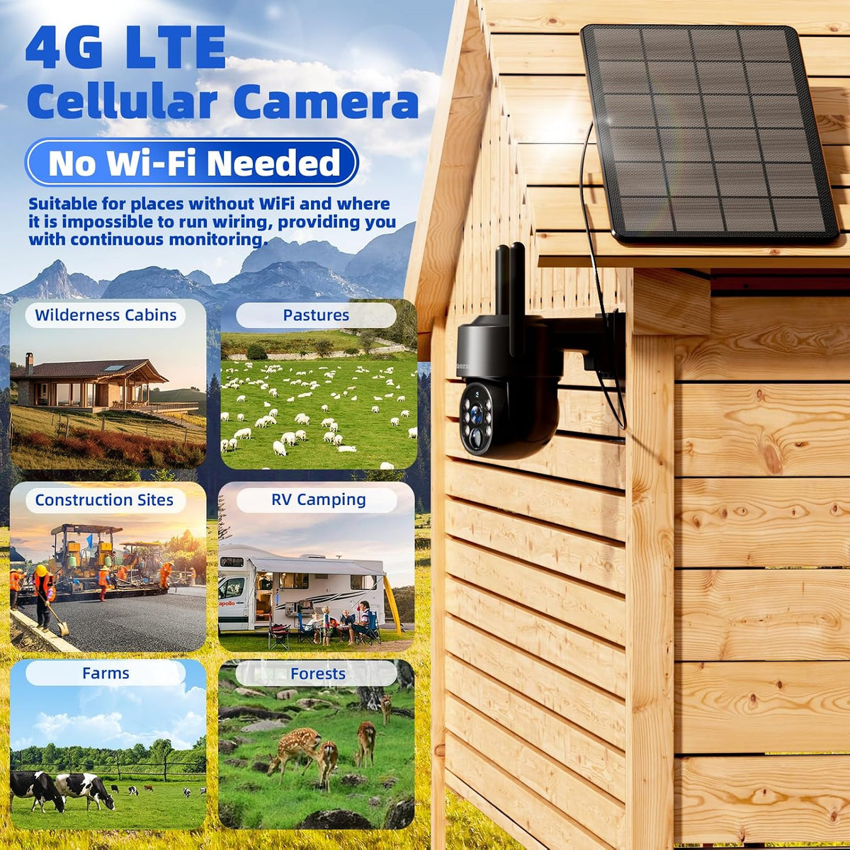 black 4g lte solar security camera outdoor, no shown in use