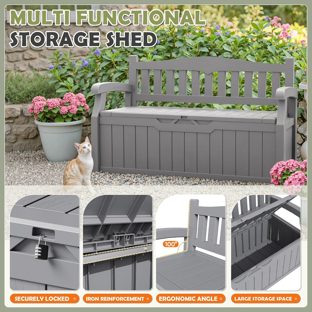 homall 75 gallon outdoor storage benches lockable deck, package contents