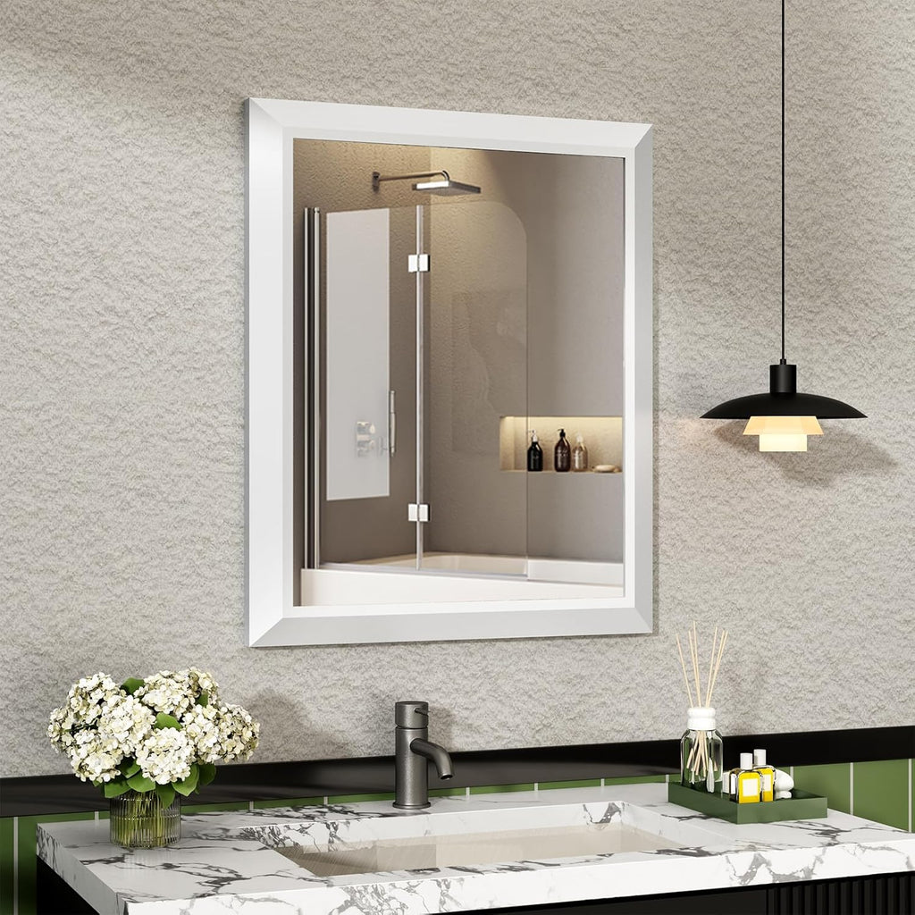 SMIROR Matte White Bathroom Mirror