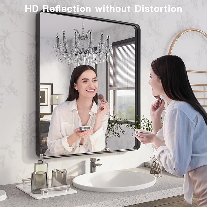 ISKM Black Framed Mirror for Wall 24"x 32", Bathroom Vanity Mirror Anti-Rust