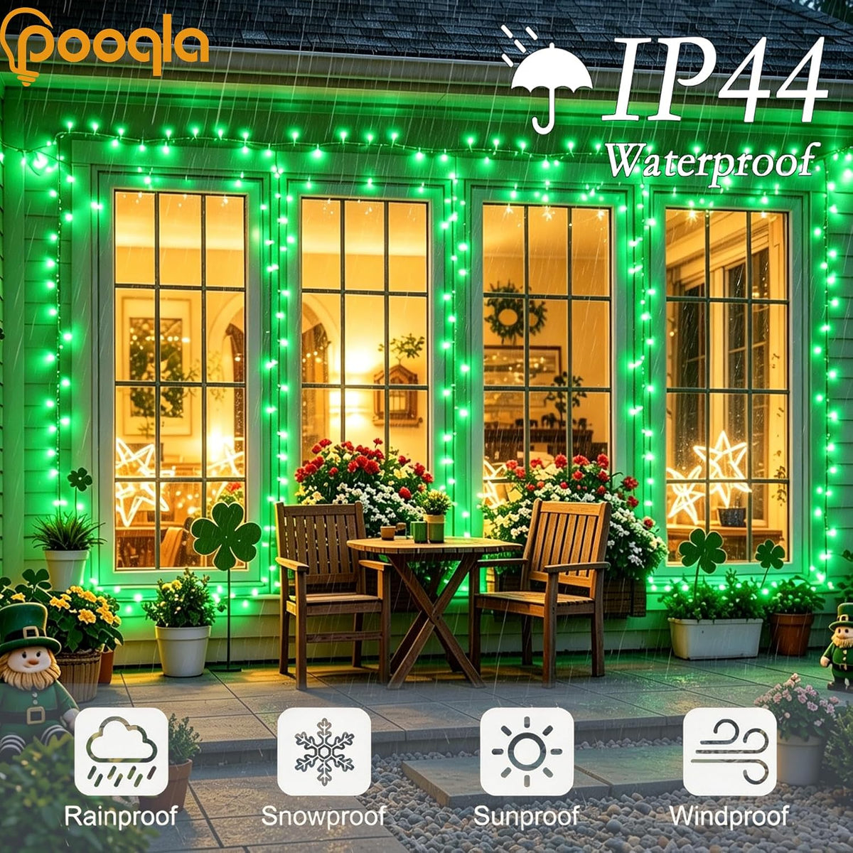 Pooqla 500 LED String Lights Indoor Outdoor, 164 ft Green Halloween Lights Plug in with Timer, Connectable 8 Modes Waterproof Clear Wire Twinkle Fairy Lights for Xmas Tree Christmas Decor