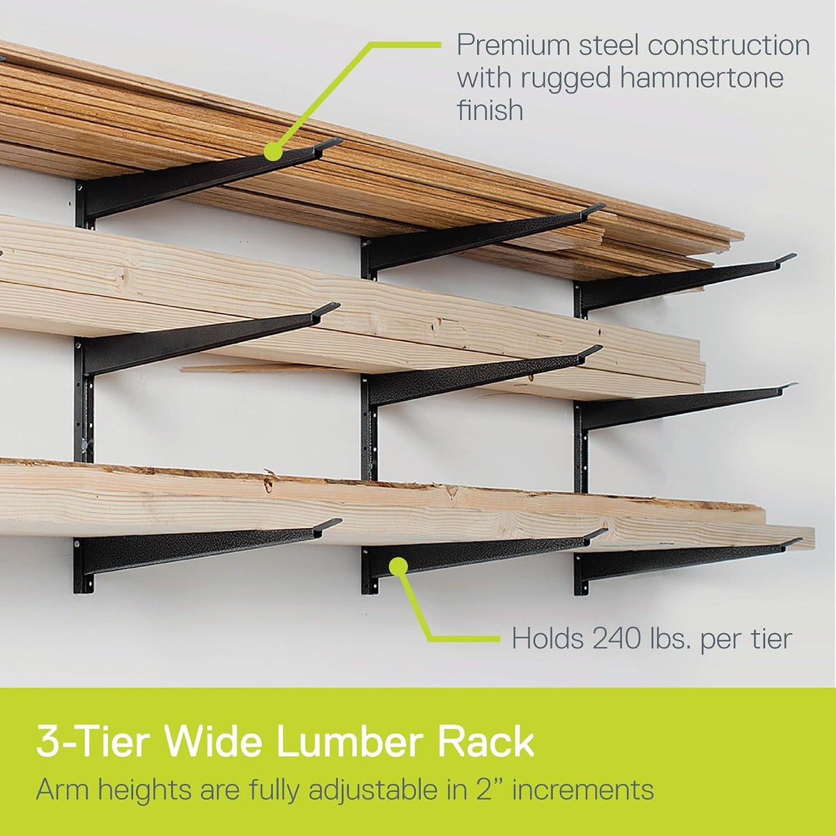 delta heavy duty lumber storage rack cycle, holds shown in use