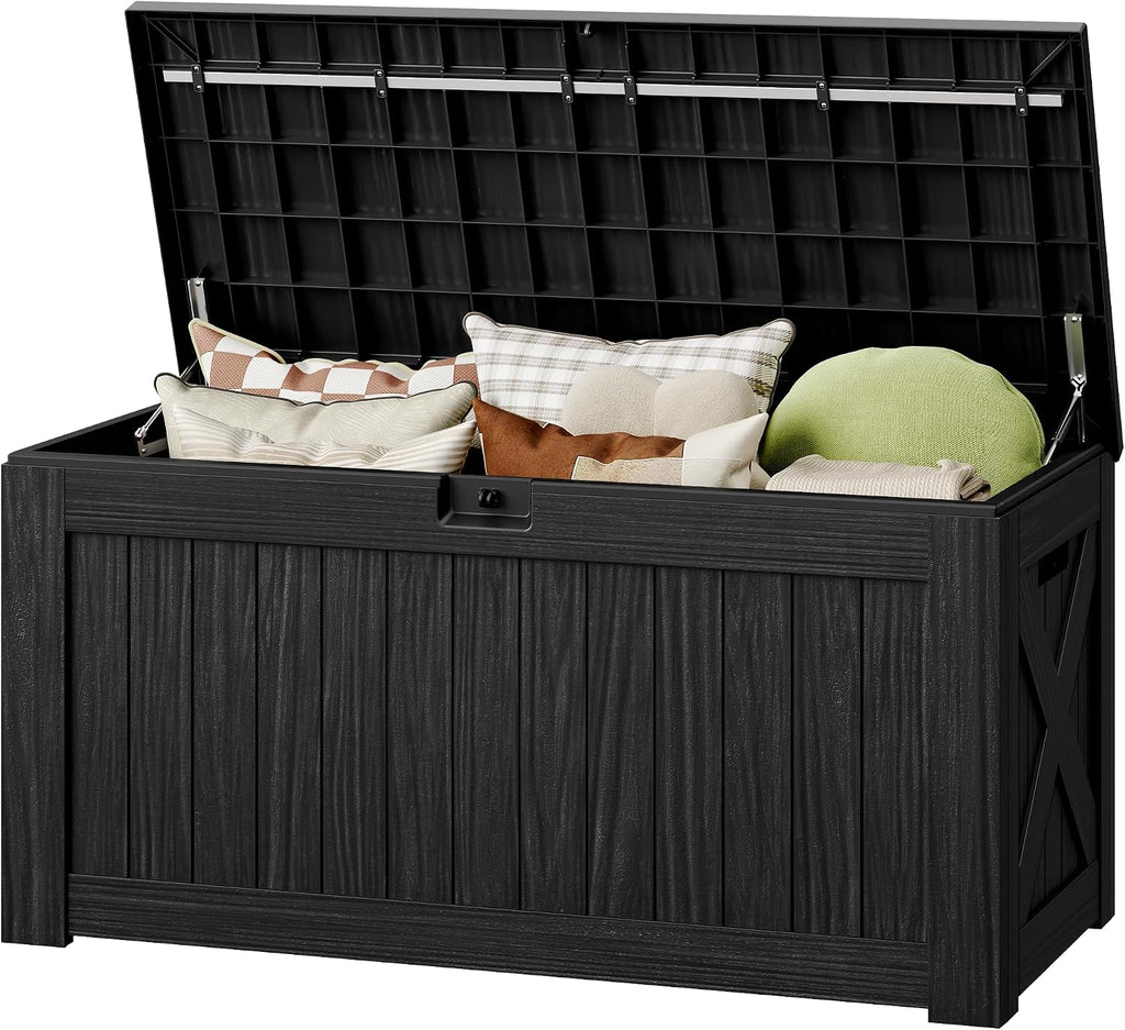 130 Gallon Deck Box Outdoor Indoor Waterproof Storage Box, Black