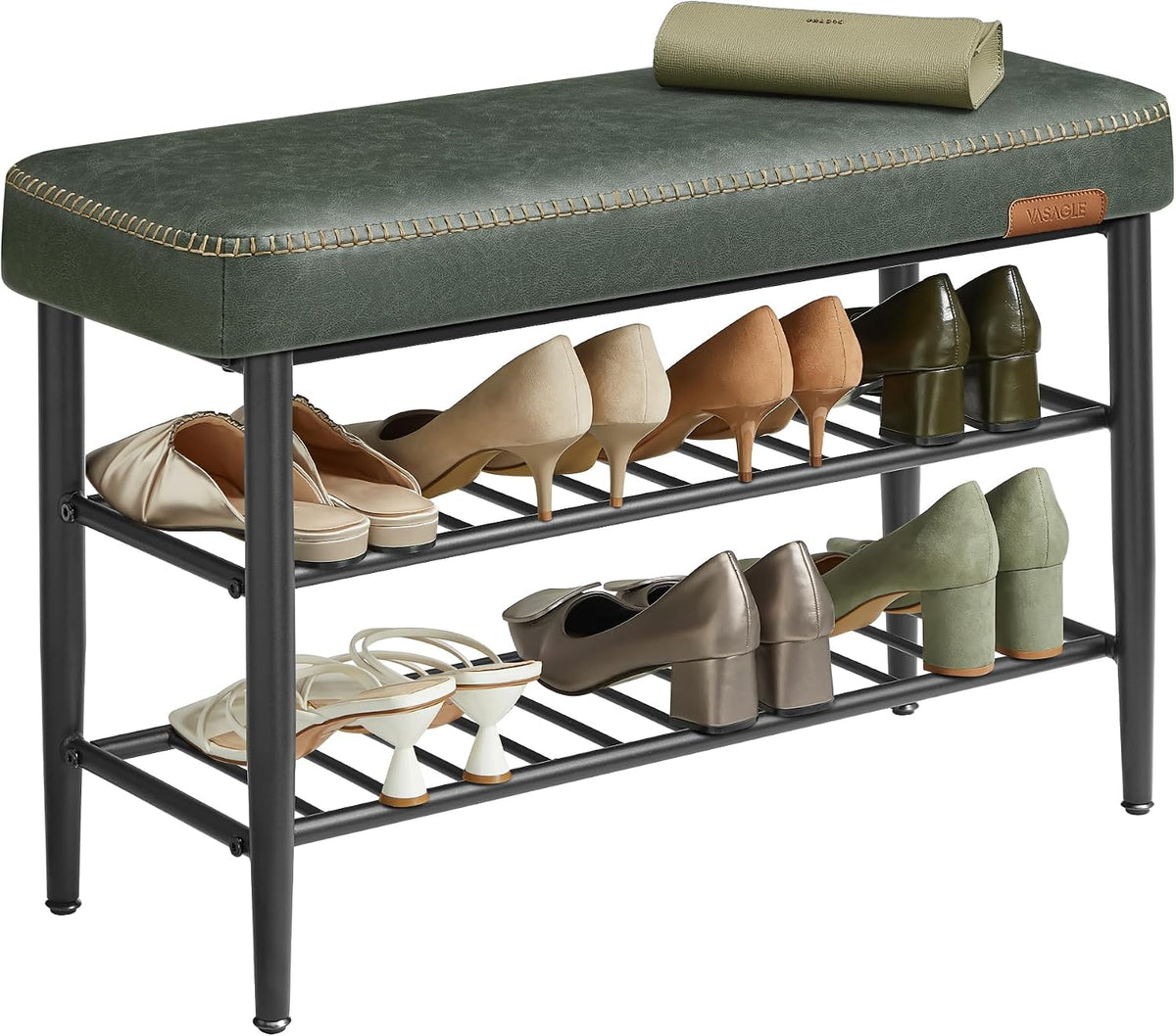 VASAGLE Shoe Bench, Synthetic Leather with Stitching, Loads 300 lb