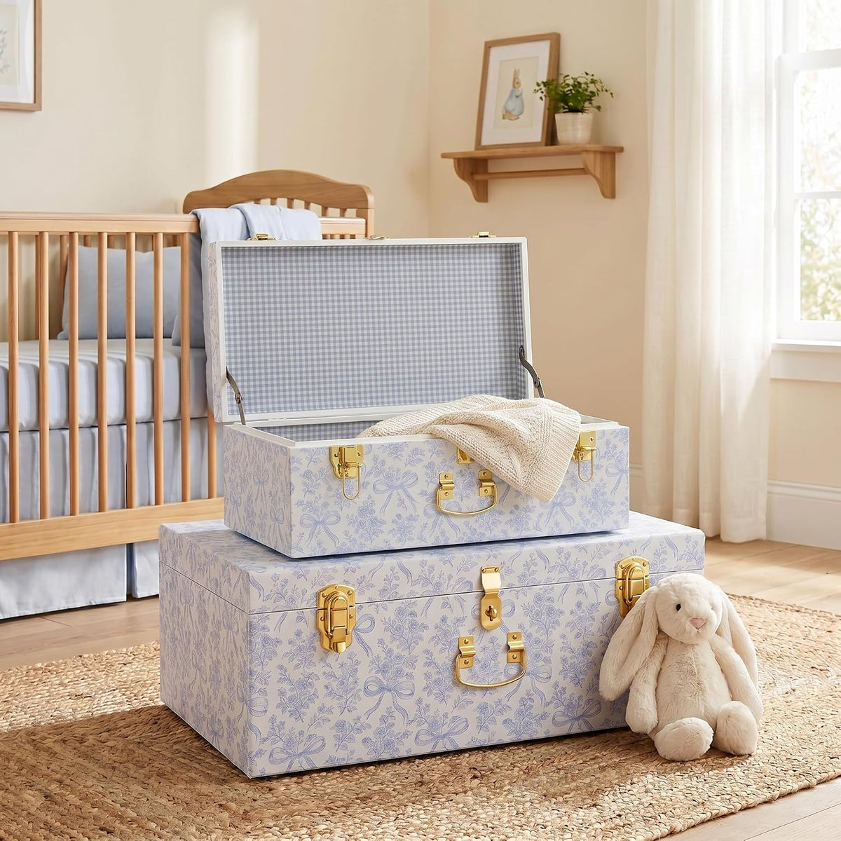 rool floral decorative storage trunk set of 2 showing dimensions