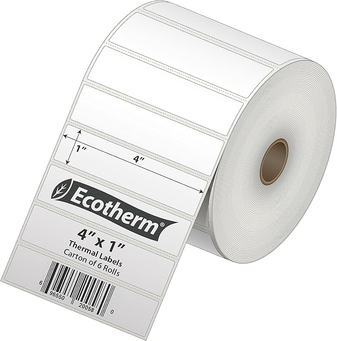 4" x 1" Thermal Labels | 6 Rolls | 15000 Labels | fits Zebra, Offnova Thermal