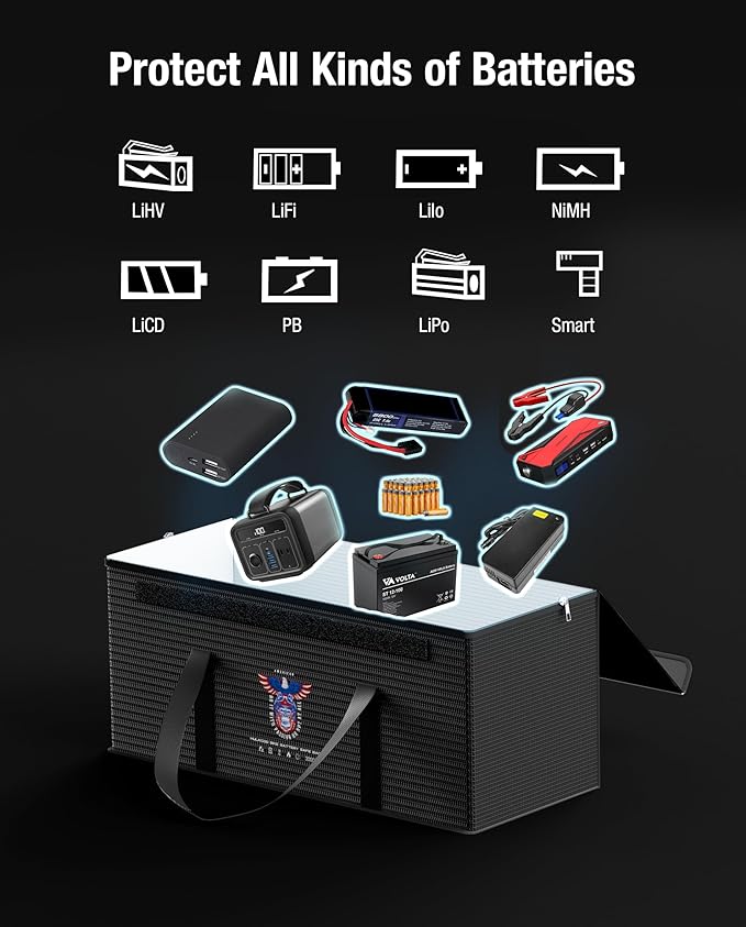 12V 200Ah LiFePO4 Lithium Battery Fireproof Safe Bag, Large Capacity