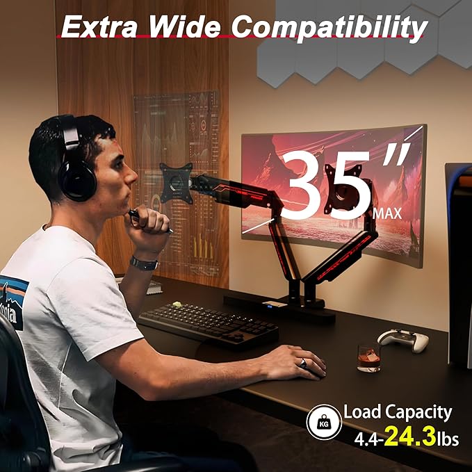 Fydeamer Dual Monitor Arm for 17-35" Screens up to 24.2 lbs, Ergonomic Gas
