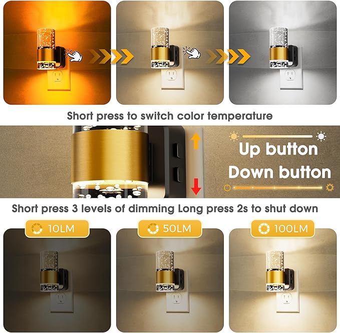Night Lights Plug into Wall 2 Pack, Dimmable Night Light