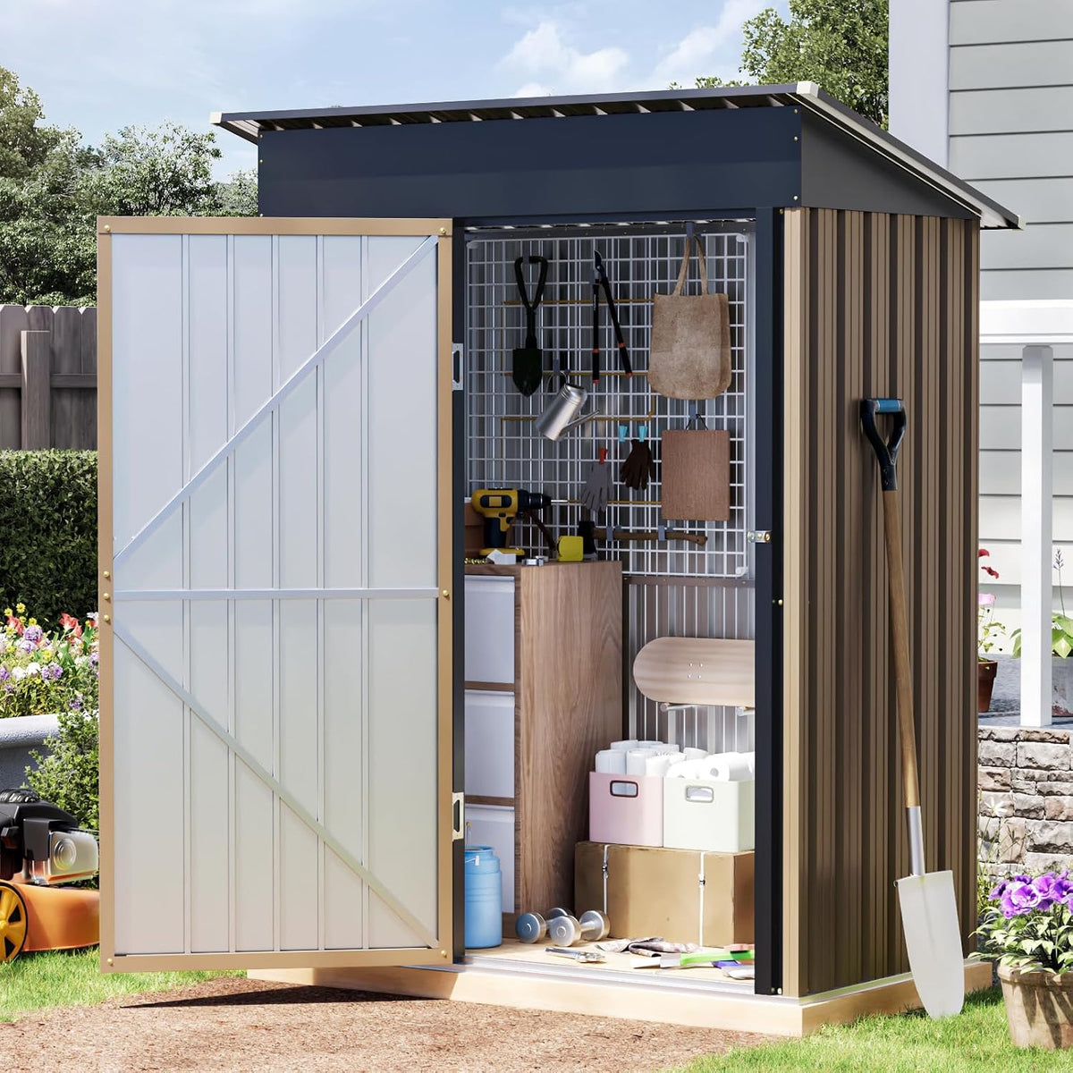 3 x 5 FT Metal Storage Shed for Backyard, Brown