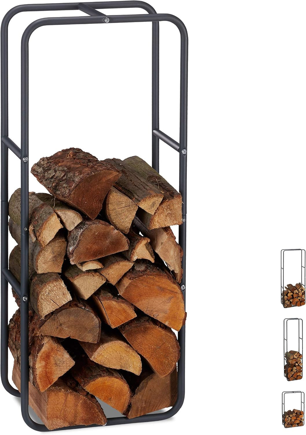 Relaxdays Firewood Rack, Log Stacking Aid, Steel, for in-and Outdoor Use, Wood Pile Shelf, Alloy, Anthracite, 100 x 40 x 25 cm