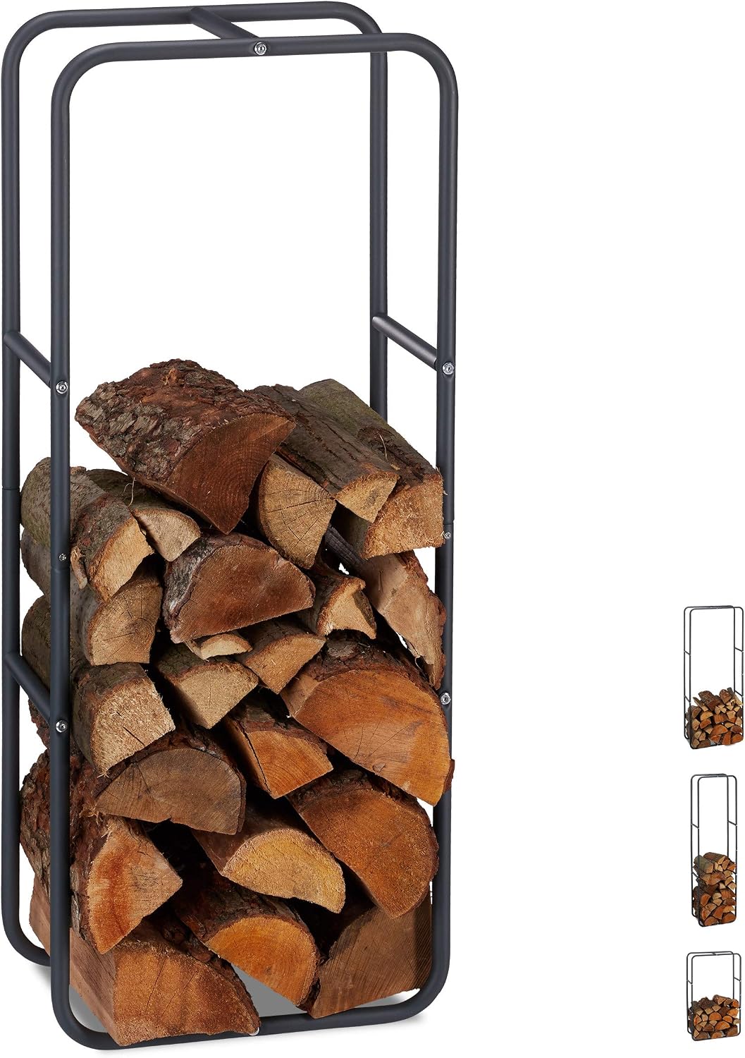 Relaxdays Firewood Rack, Log Stacking Aid, Steel, for in-and Outdoor Use, Wood Pile Shelf, Alloy, Anthracite, 100 x 40 x 25 cm