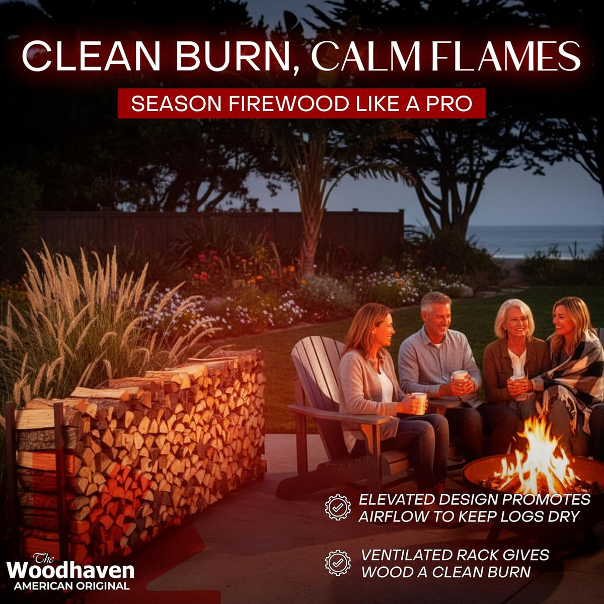 woodhaven 8-ft raised firewood rack brown, 1/2 cord showing dimensions