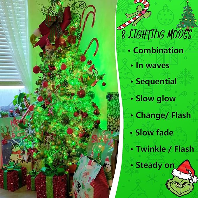YEGUO 165ft 500 LED Halloween Lights Outdoor Waterproof, Green String Lights Indoor Plug in, 8 Modes Clear Wire for Halloween Holiday Home Tree Garden Patio Decor