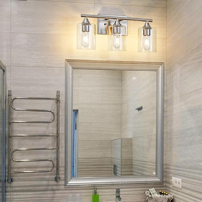 XPEHK 3-Light Bathroom Light Fixtures, Brushed Nickel Vanity Light, Modern