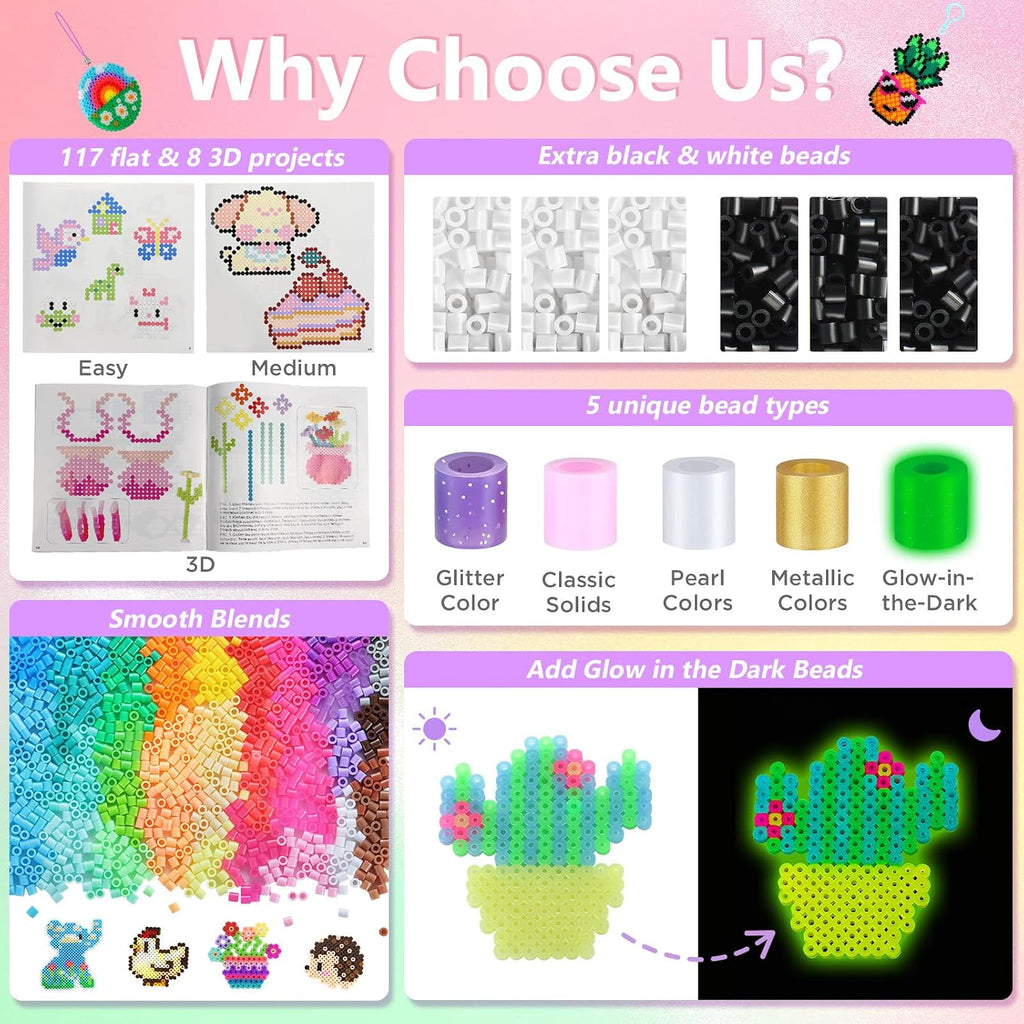 Zefy Fuse Beads Kit 92 Colors 19200 Pcs Melting Beads 5mm Beads Craft Kit