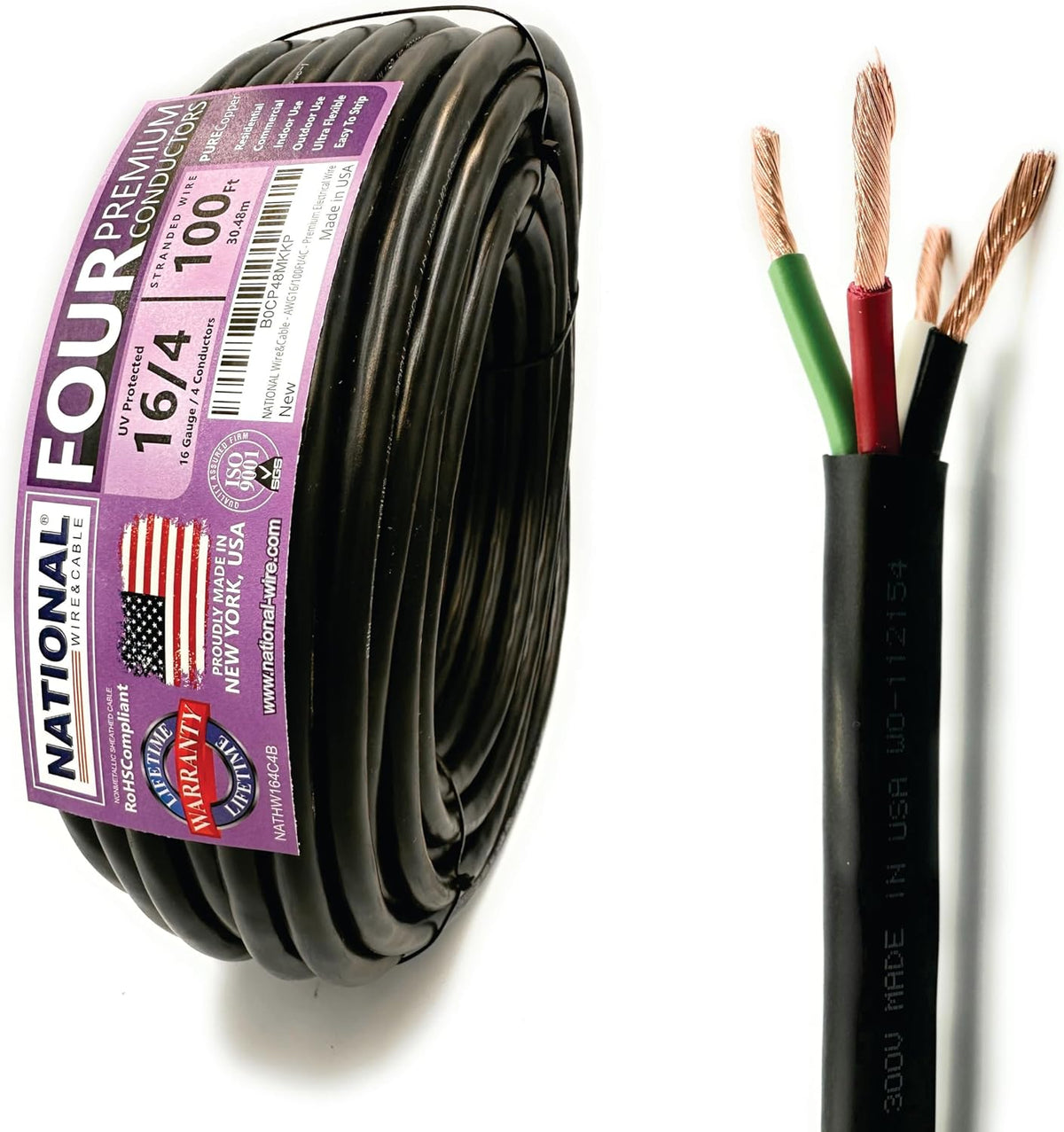 NATIONAL Wire & Cable – 16 AWG 4-Conductor Premium Copper Wire, 100 ft